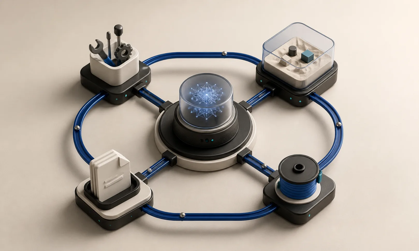 Three managed execution pods connected to one unified comparison interface